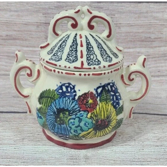 Anthropologie Other - Anthropologie Bird Floral Sugar Bowl and Lid Microwave Dishwasher Safe
